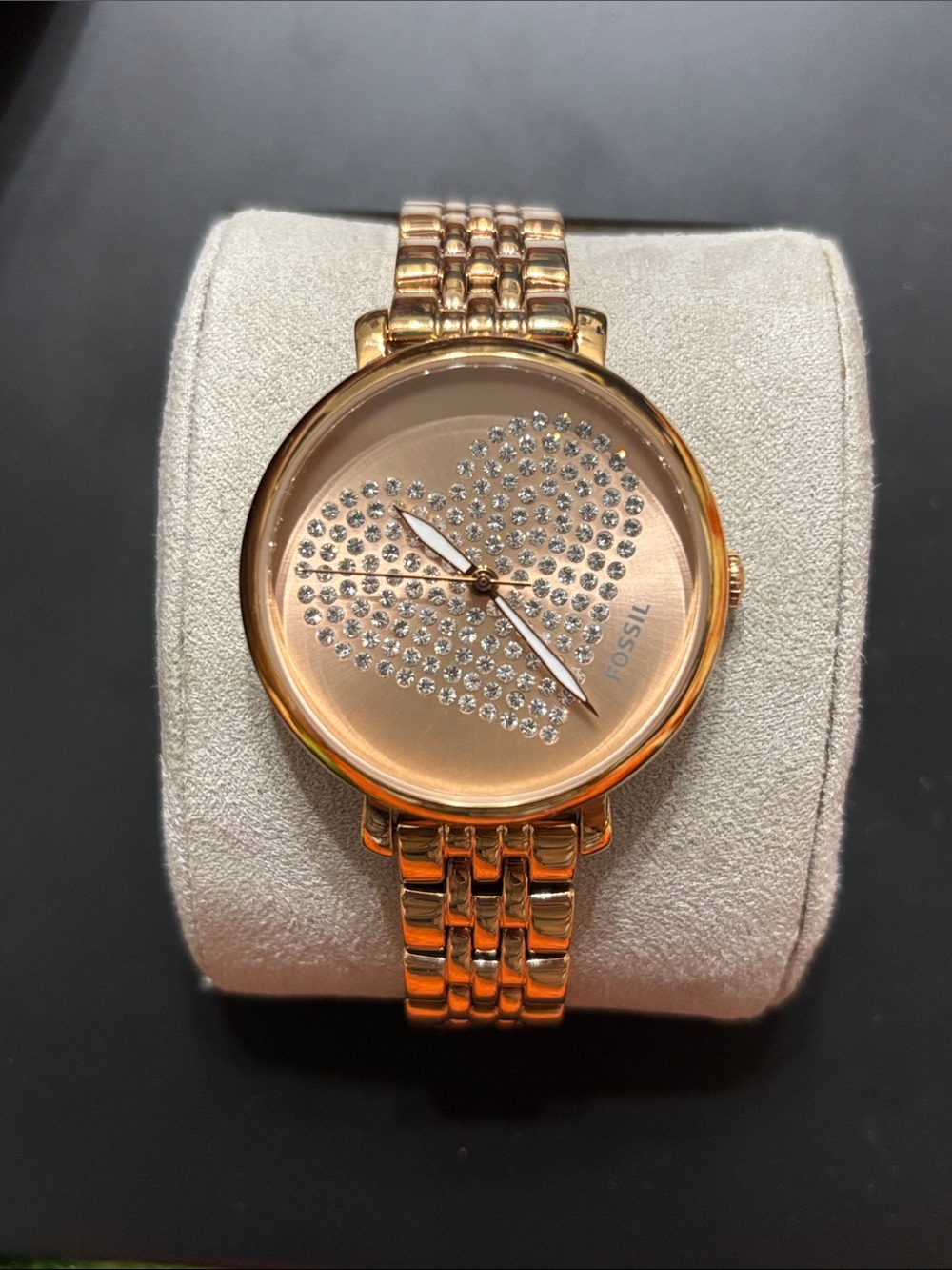 Fossil Rose Gold Crystal Heart Bracelet Watch